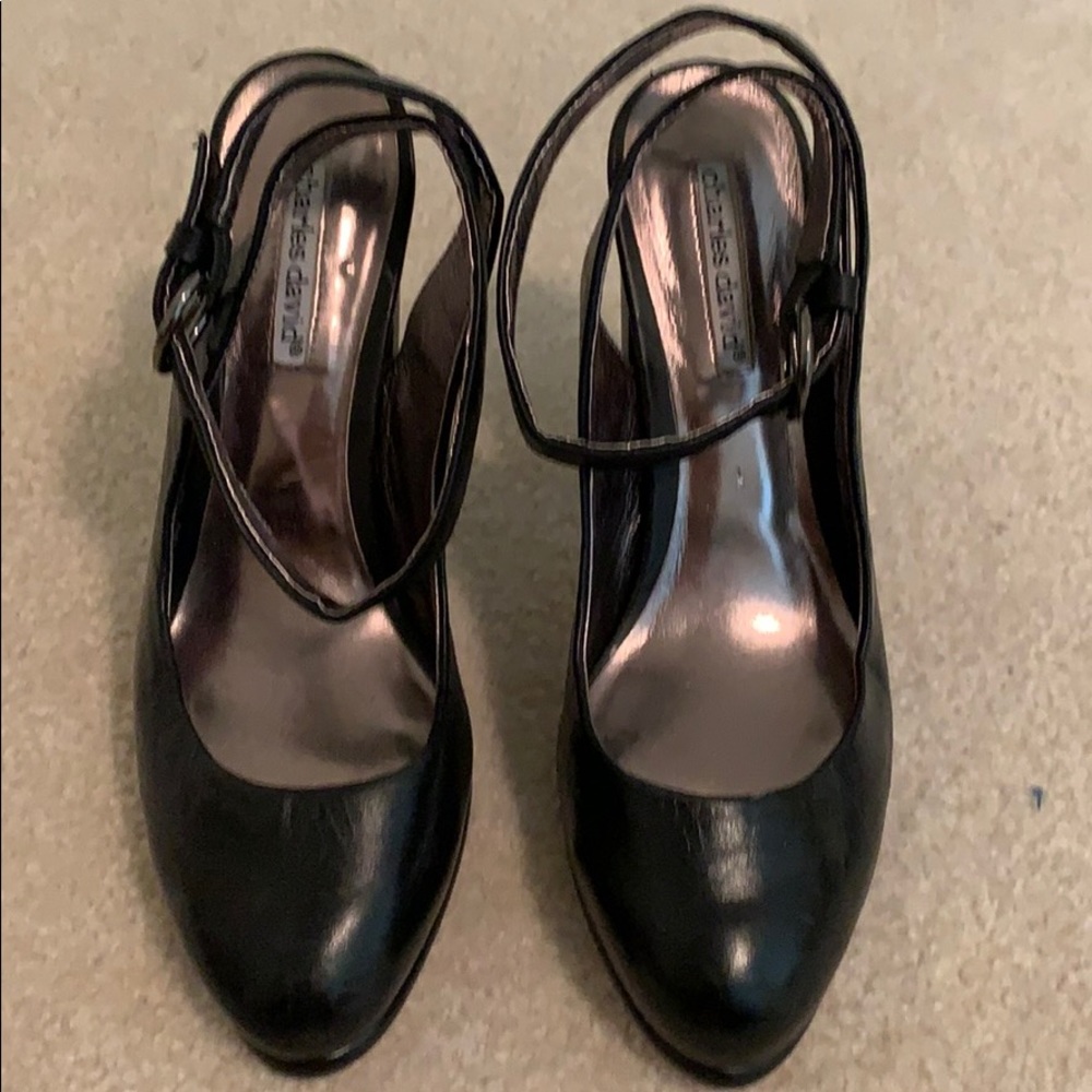 Charles David black leather heels